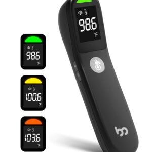 No-Touch Forehead Thermometer, 1s Accurate Reading and 3-Color Indicator, 2-in-1 Infrared Thermometer for Adults and Kids with Fever Alarm and Blue-ray Indication, Black
