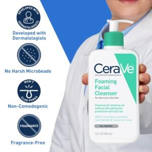 CeraVe Foaming Facial Cleanser | Daily Face Wash for Oily Skin with Hyaluronic Acid, Ceramides, and Niacinamide| Fragrance Free | 16 Fluid Ounce