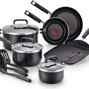 T-fal Signature Nonstick Cookware Set 12 Piece, Oven Broiler Safe 350F, Pots and Pans, Kitchen Cooking Set w/ Fry Pans, Saucepans, Saute Pan, Dutch Oven, Griddle, Kitchen, Home, Dishwasher Safe, Black