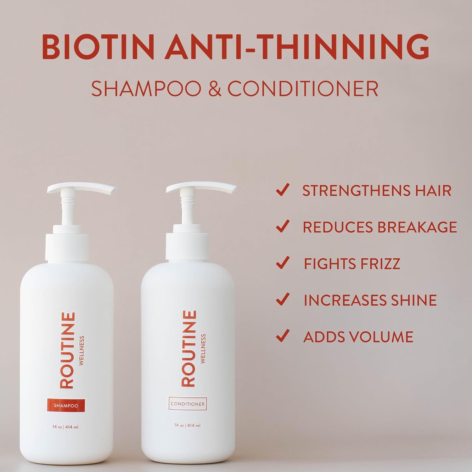 Routine Wellness Anti-Thinning Shampoo and Conditioner Set for Thinning Hair - Biotin DHT Blocker Women & Men - Color Safe Shampoo for Hair Loss & Healthier Growth - Coconut & Vanilla (Pack of 2)