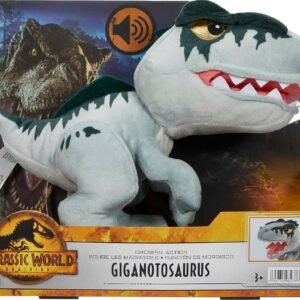 Mattel Jurassic World Dominion Chompin’ Action Giganotosaurus Plush Dinosaur Figure, Soft Doll with Roar Sound and Chomp Motion, Toy Gift
