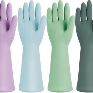 4 Pairs Rubber Kitchen Dishwashing Gloves, Reusable Household Cleaning Gloves, Waterproof Latex Dishwashing Gloves, Household Gloves for Kitchen and Non-Slip Bathroom Cleaning (Medium)