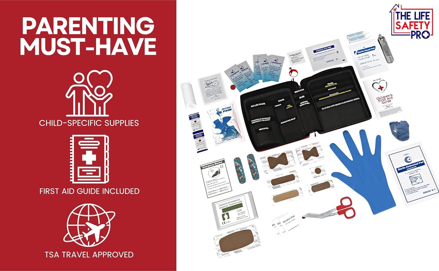 Portable First Aid Kit for Kids with CPR Shield - Ideal for Home, Car, School, Camping, and as a Travel First aid kit. Latex-Free Bandages – Children First Aid Guide by The Life Safety Pro - Image 3