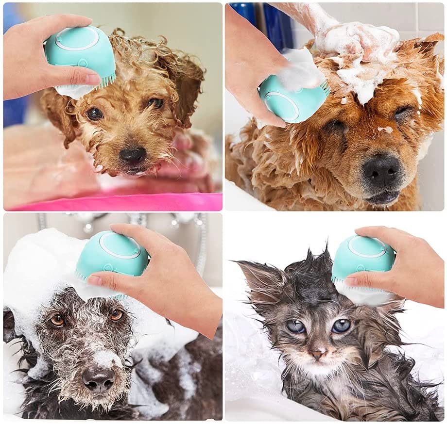 Pet Bath Massage Brush Puppy Dog Cat Grooming Cleaning Soft (Blue) - Image 4