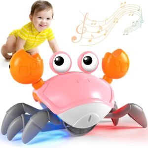 Crawling Crab Toy, Infant Tummy Time Baby Toys, Fun Interactive Dancing Walking Moving Toy Babies Sensory Induction Crabs with Music, Baby Toys Boys Girls Toddler Birthday Gifts