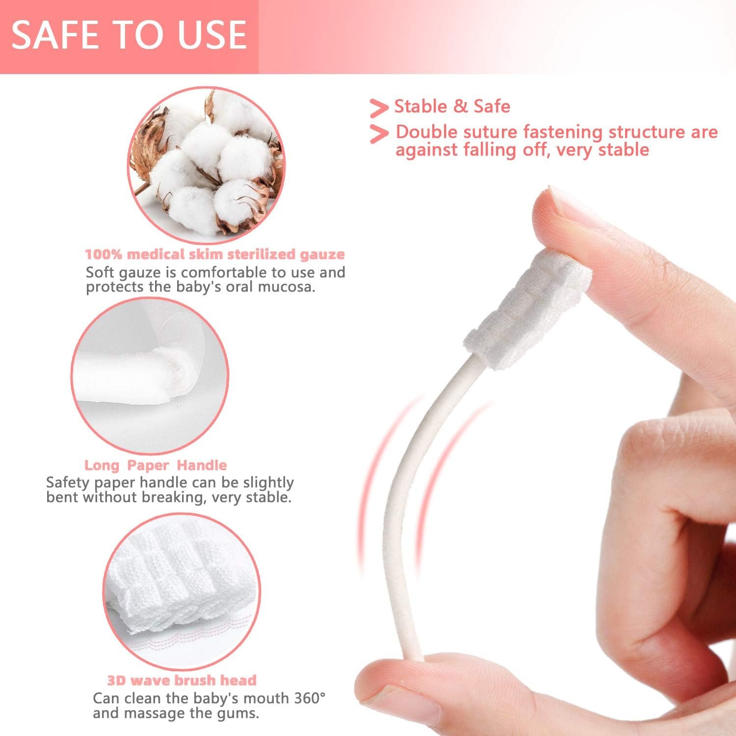 102PCS Baby Tongue Cleaner,Baby Oral Cleaner Newborn Baby Toothbrush,Disposable Infant Toothbrush Clean Baby Mouth,Gauze Gum Cleaner Stick Dental Care for 0-36 Month Baby+1 Finger Toothbrush with Case - Image 2