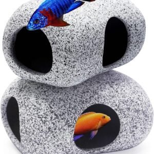 2PCS Aquarium Hideaway Rocks for Aquatic Pets to Breed, Play and Rest, Safe and Non-Toxic Fish Tank Ornaments, Ceramic Decor Rocks for Betta