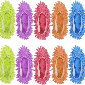 Cosywell Large Mop Slippers for Floor Cleaning 5 Pairs 10 PCS Microfiber Mopping Slippers Washable Mop Socks Reusable Mop Shoes Microfiber Foot Socks