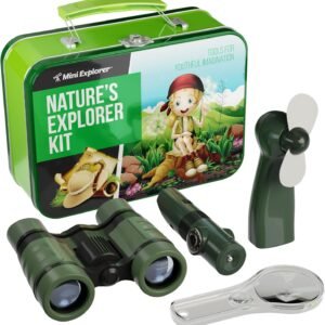 Nature Explorer Kit for Kids - Camping Gear & Accessories Play Toy Gift for Boys Outdoor Childrens Games. Birthday Gifts Toys 6 7 8 Year Old Boy. Binoculars Fan Magnifier Flashlights 5-in-1 Tool