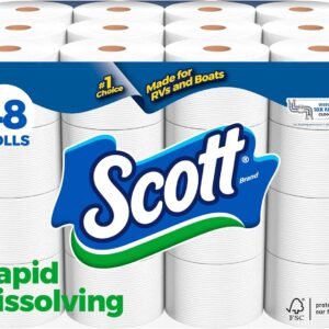 Scott Rapid-Dissolving Toilet Paper, 48 Double Rolls (6 Packs of 8), Sustainable, Septic-Safe, Toilet Paper