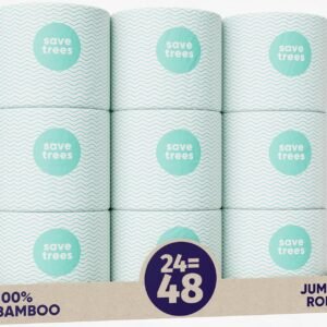 Save Trees Bamboo Toilet Paper -24 Rolls Of Septic Safe Organic Toilet Paper 3-ply, 300 Sheets Per Roll - PFAs Free, FSC Certified, Plastic & Chemical Free - For Home, Boat & RV Use