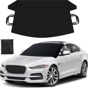 EcoNour Windshield Cover for Ice and Snow | Heavy Duty 600D Oxford Fabric | Windshield Protector for Cars, SUVs, Trucks | Secure Fit Waterproof Frost Cover | Winter Car Accessories | Medium (69"x42")