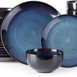Ceramic Dinnerware Sets of 8,Stoneware Plates and Bowls Sets,Handmade Reactive Glaze Dishes Set,Chip Resistant and Scratch Resistant | Oven&Dishwasher & Microwave Safe-Blue(24PCS)