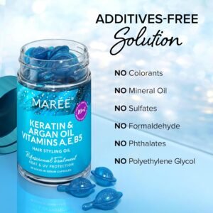 MAREE Hair Serum for Frizzy and Damaged Hair - Keratin Styling & Moisturizing Oil Capsules with Avocado, Jojoba & Argan Oil - Leave-in Anti Frizz Hair Serum Vitamins A, E & B5, Gotas Para El Cabello