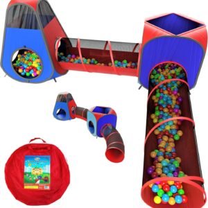 Playz 4pc Pop Up Play Tent and Tunnel Bundle for Toddlers and Kids - Indoor & Outdoor Playhouse With Storage Bag, Red & Blue