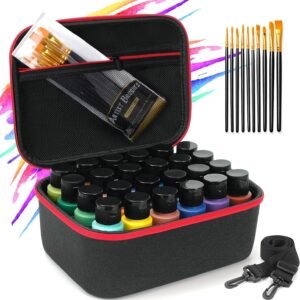 Acrylic Paint Organizer for 2 fl oz Acrylic Paint, Case for Apple Barrel Acrylic Paint with 10pcs Paint Brushes, Acrylic Paint Storage Organizer for 24 Bottles, Craft Paint Organizer