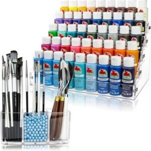 Paint Organizer & Paint Brush Holder Set. 6 Support Bead Options. Thick, Durable, Crystal-Clear Acrylic with Diamond-Polish Finish. Paint Bottle Organizer & Craft Paint Storage. SB